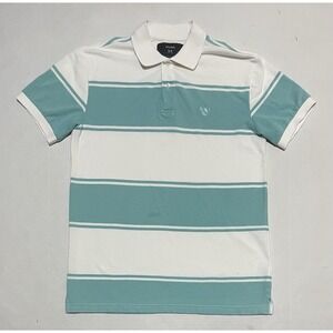 Pilgrim Polo Shirt Mens Size Medium White Green Stripes Golf Outdoor Short Sleev